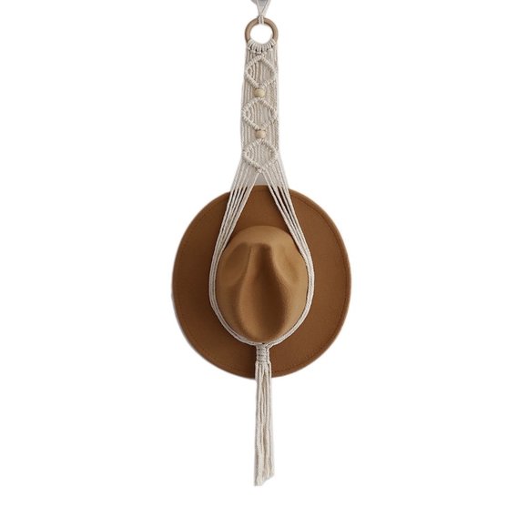Boho Macrame Natural Hanging Hat Organizer Display - Picture 6 of 6